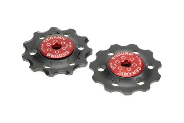 ENDURO BKCJ-0195 - 11 tooth, Zero Ceramic Hybrid Bearing, Machined Delrin Derailleur Pulleys for 11 speed Shimano Derailleurs (5mm bolt hole) - Red