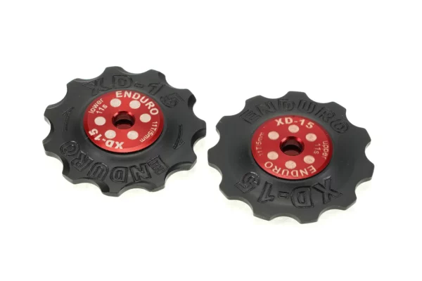 ENDURO BKCJ-0302 - 11 tooth, XD-15 Ceramic Hybrid Bearing, Machined Delrin Derailleur Pulleys for 11 speed Shimano Derailleurs (5mm bolt hole) - Red