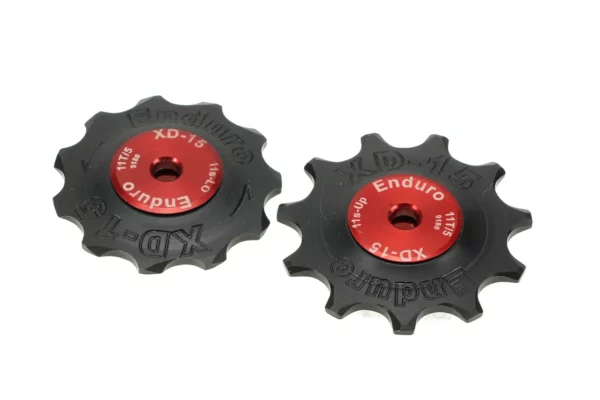 ENDURO BKCJ-0340 - 11 tooth, XD-15 Ceramic Hybrid Bearing, Machined Delrin Derailleur Pulleys for 11 speed Shimano Dura Ace (9000 Series) and Ultegra (8000 Series) Derailleurs (5mm bolt hole) - Red