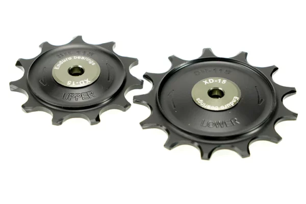 ENDURO BKCJ-0351 - 11 tooth/13 tooth, XD-15 Ceramic Hybrid Bearing, Machined Delrin Derailleur Pulleys for 11 speed Shimano GRX Derailleurs (5mm bolt hole) - Black