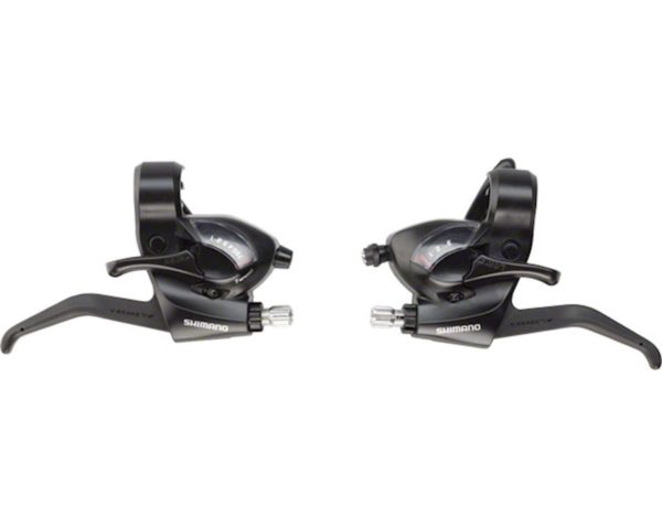SHIMANO SHIFT/BRAKE LEVER SET, ST-EF41,         3X7-SPEED, EZ-FIRE PLUS,                2F-STEEL/RESIN, FOR V-BRAKE , STD SHIFT & BRAKE CABLE LENGTH, BLACK, IND.PACK